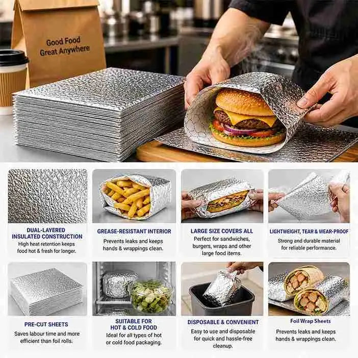 Thermal insulated foil paper for hot food wraps