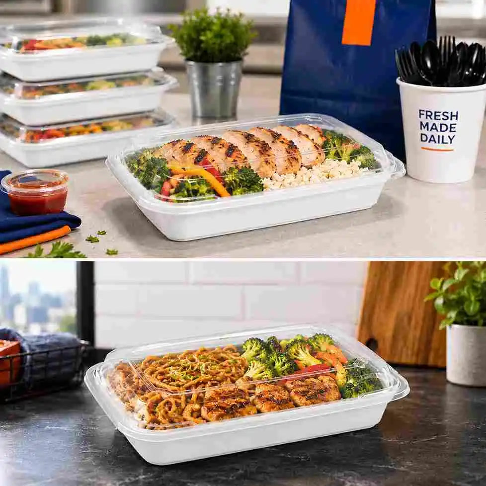 Clear rectangular plastic combo food containers