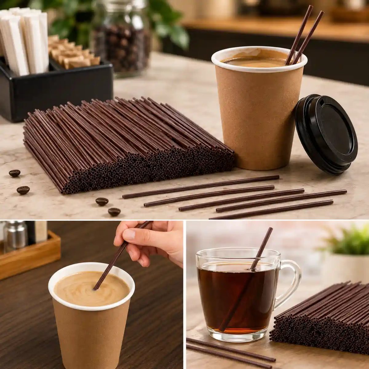 8" Brown Coffee Stir Sticks, Eco-Friendly Beverage Stirrers for Coffee, Tea & Other Drinks (1000/Case)