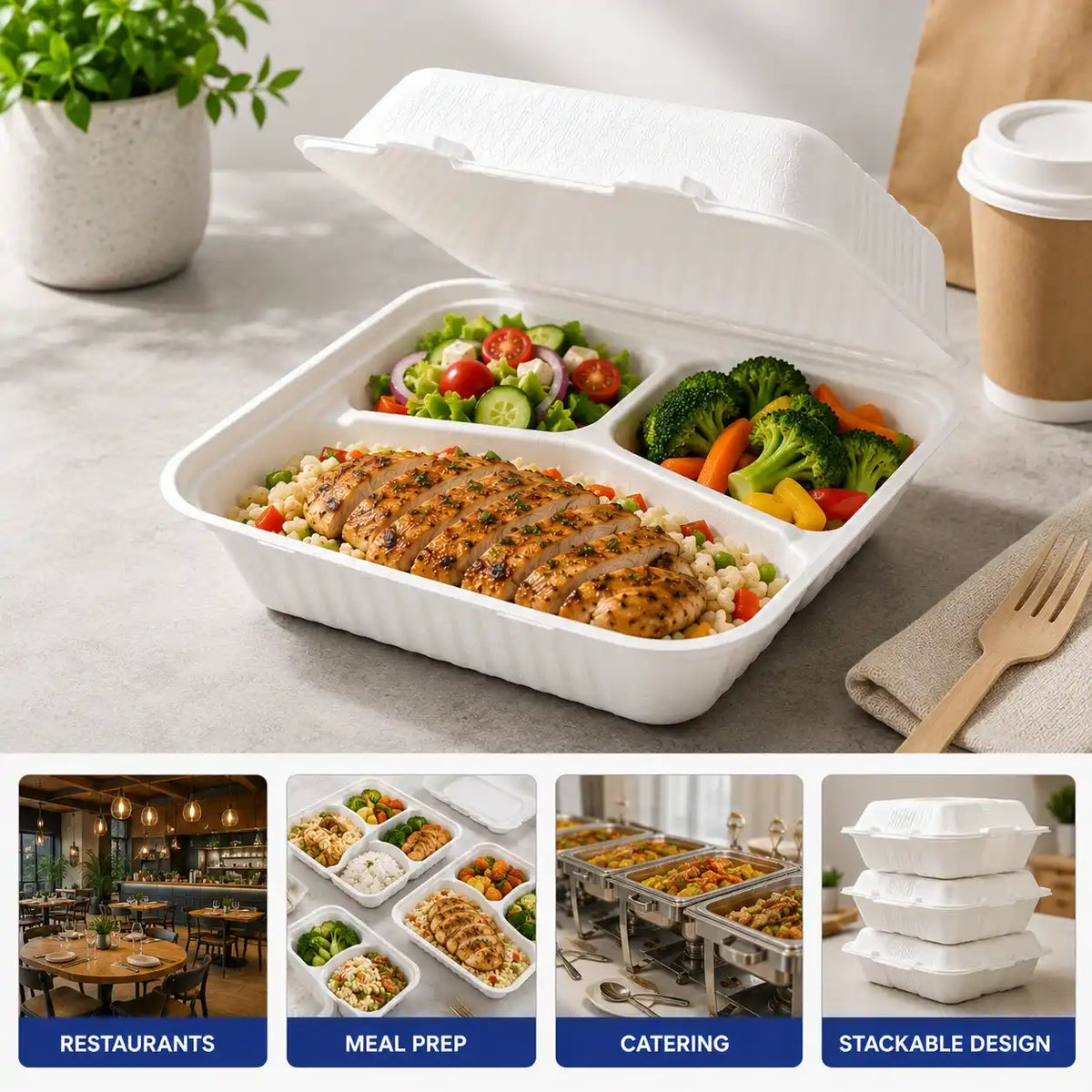 Three Section Takeout Container