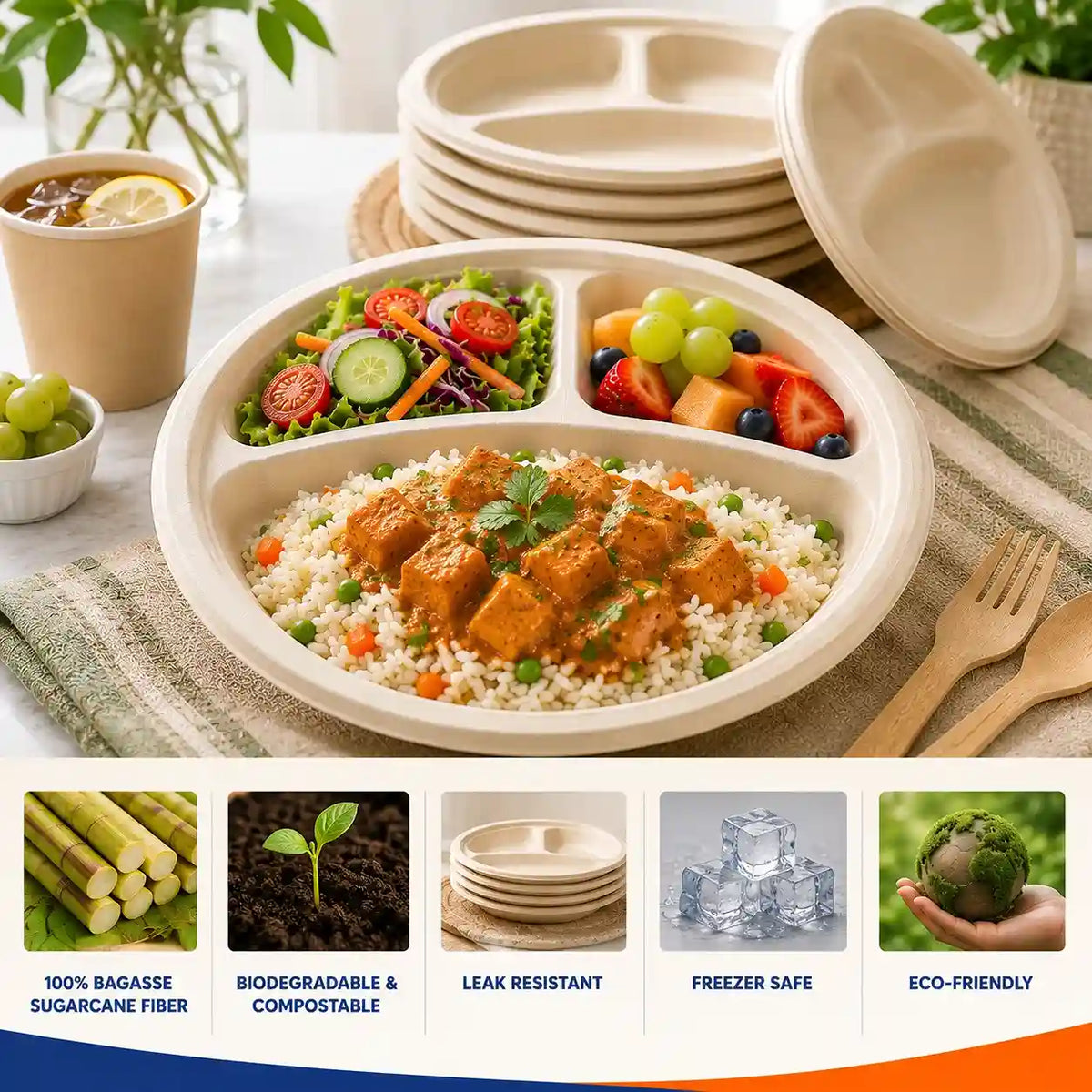 Round Bagasse Divided Plate