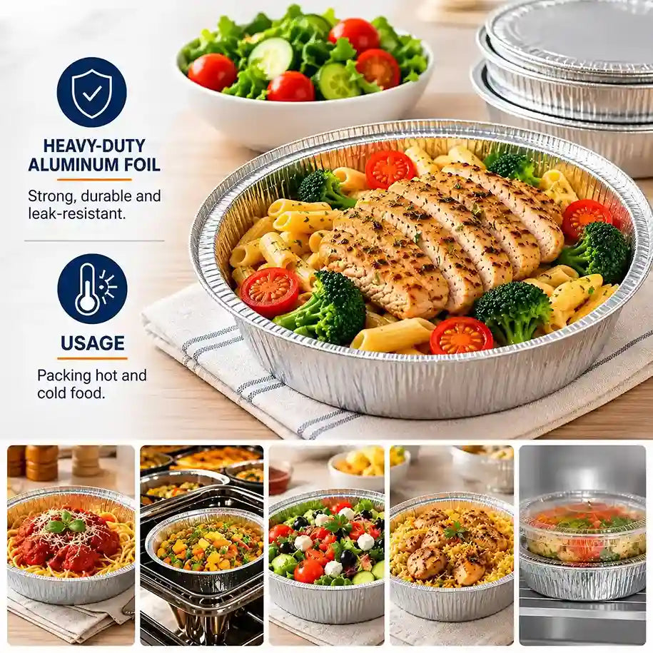 Large round foil container for catering meals