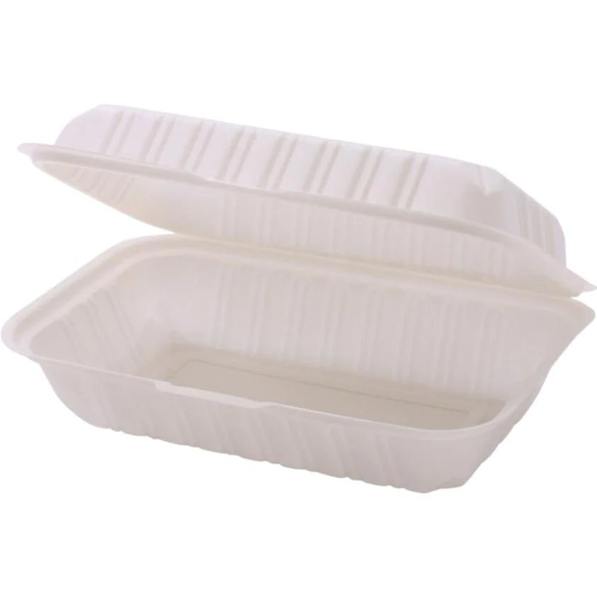 9" X 6" MFPP White Hinged Microwavable Container, 200/Cs