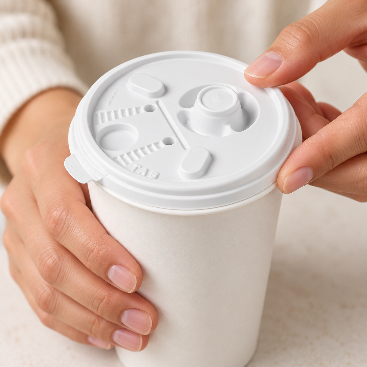 White Flat Tear-Back Lids for 10-24 oz Paper Hot Cups (1,000/Case)