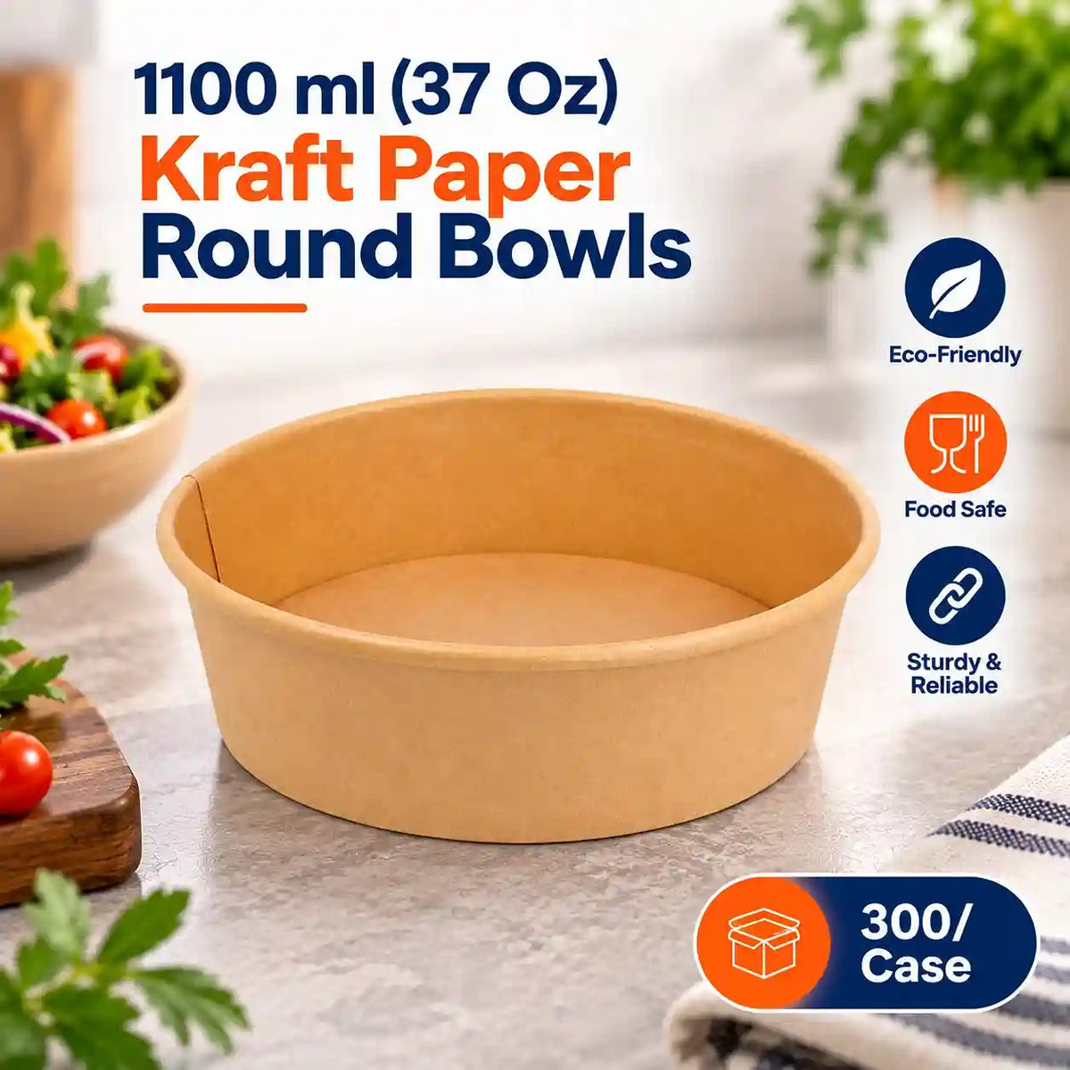 1100 ml Kraft Paper Round Bowl