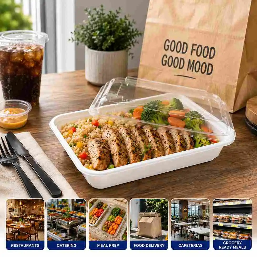 Compact rectangular plastic food container