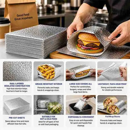 Thermal insulated foil paper for hot food wraps