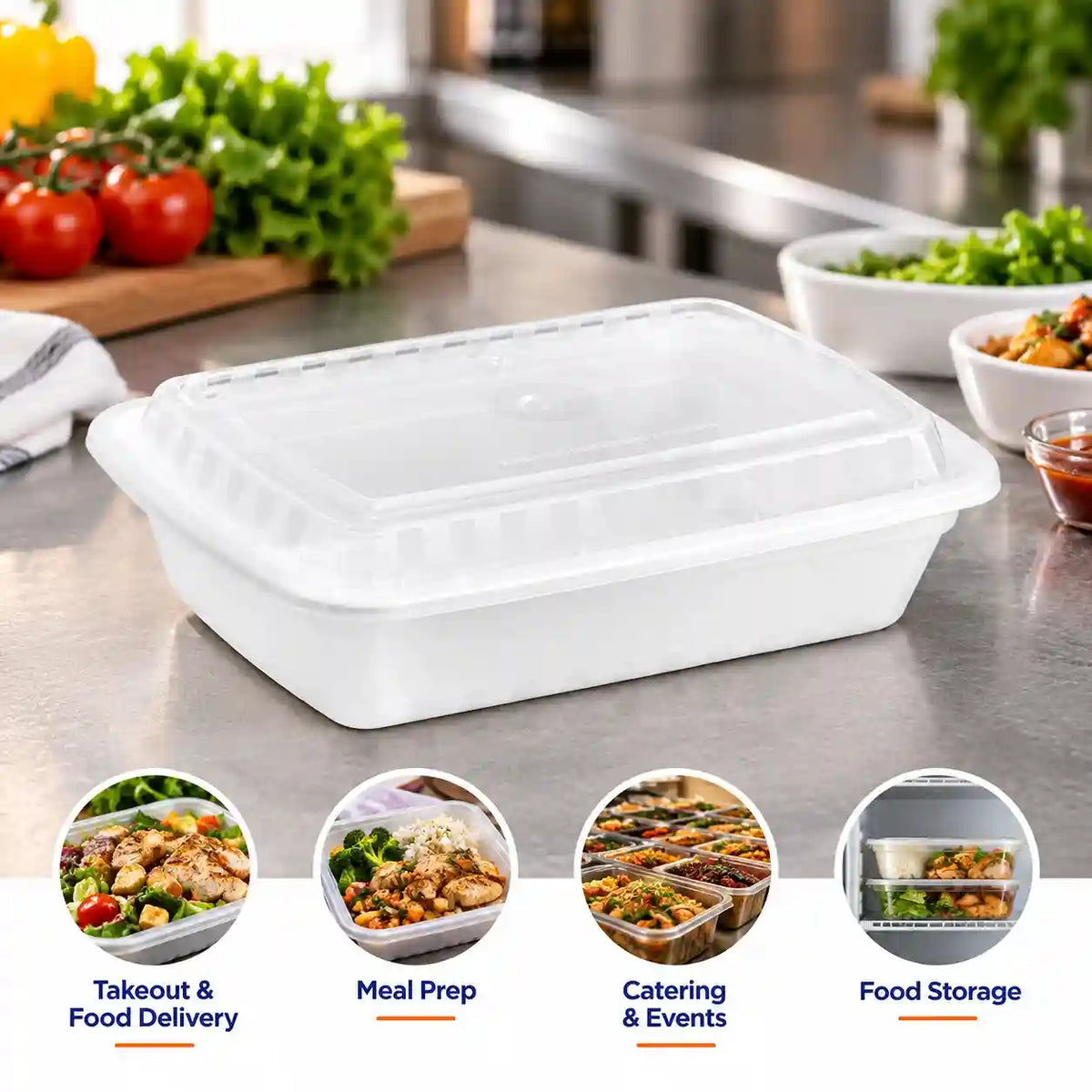 Compact rectangular food container with lid