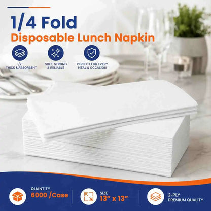 1/4 Fold Disposable White Paper Lunch Napkins for Restaurants, Takeaway & Events | Soft & Absorbent 6000/Case | ECOZAT
