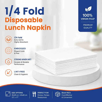 1/4 Fold Disposable White Paper Lunch Napkins for Restaurants, Takeaway & Events | Soft & Absorbent 6000/Case | ECOZAT
