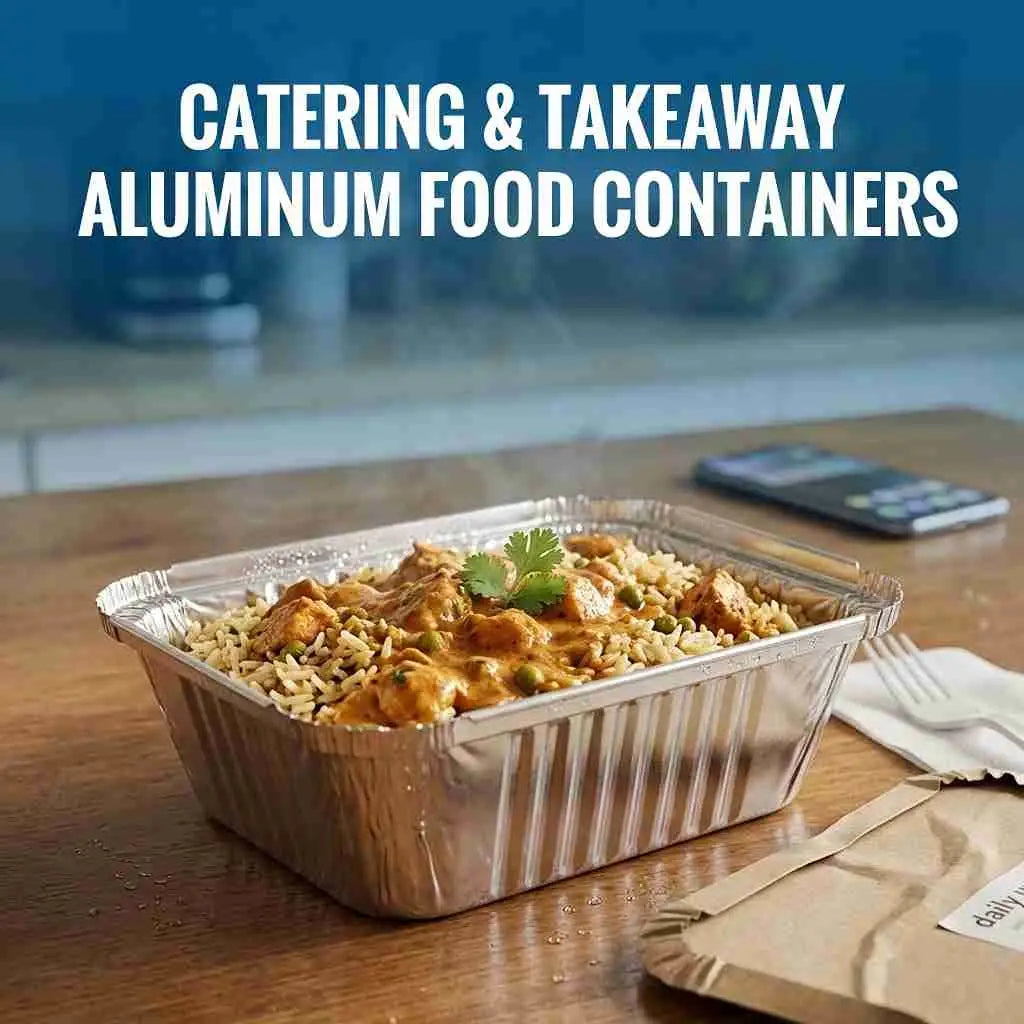 Oblong foil takeaway tray for meal service