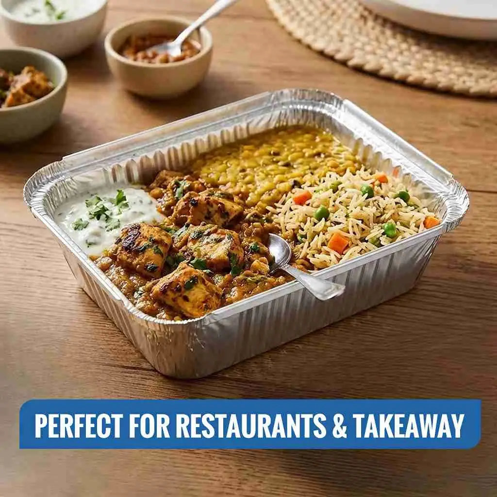Large oblong aluminum food container for catering