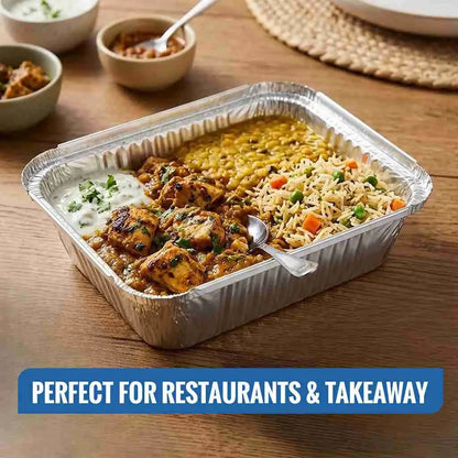 Large oblong aluminum food container for catering