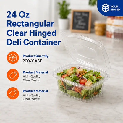 24 oz Hinged Clear Deli Container