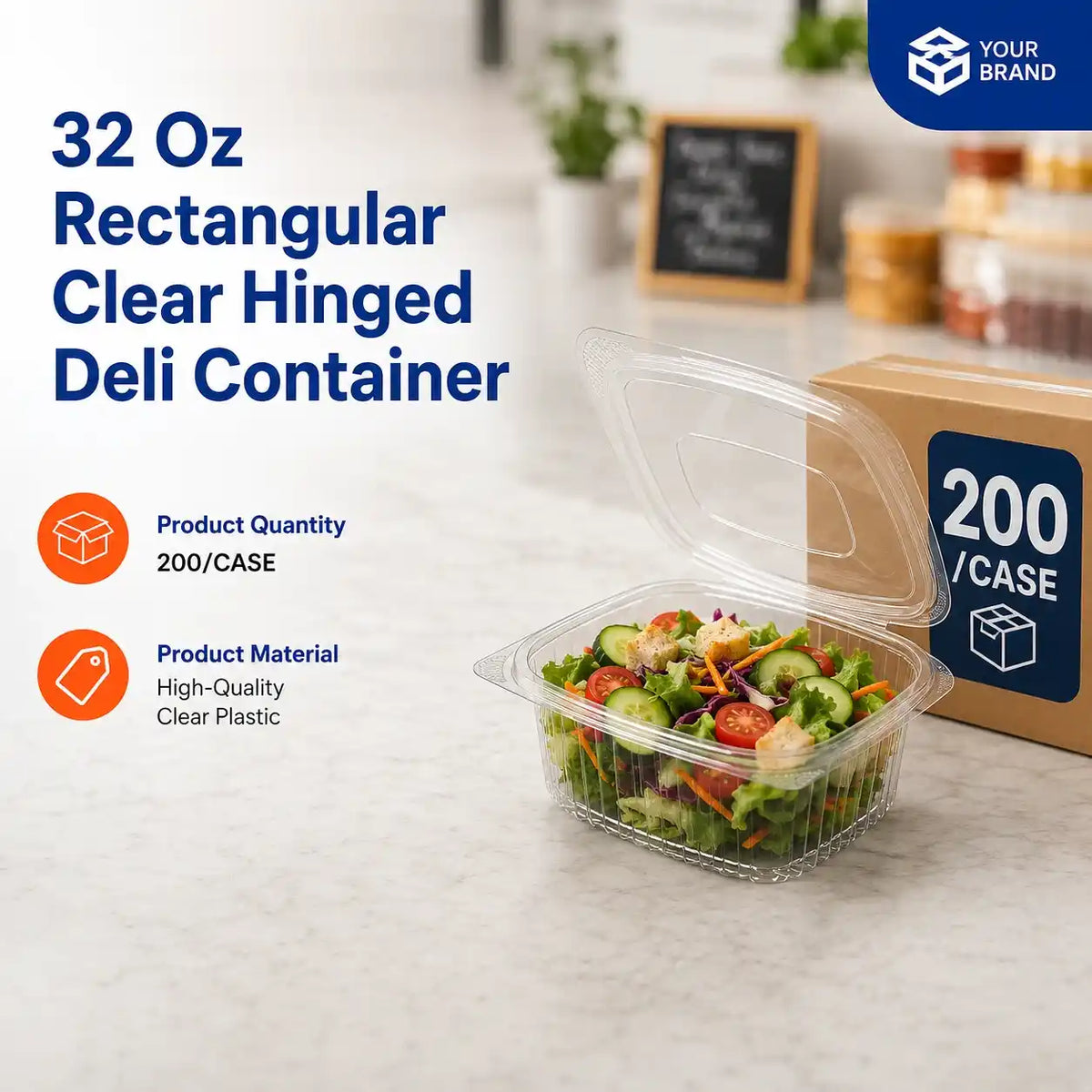 32 oz Hinged Clear Deli Container