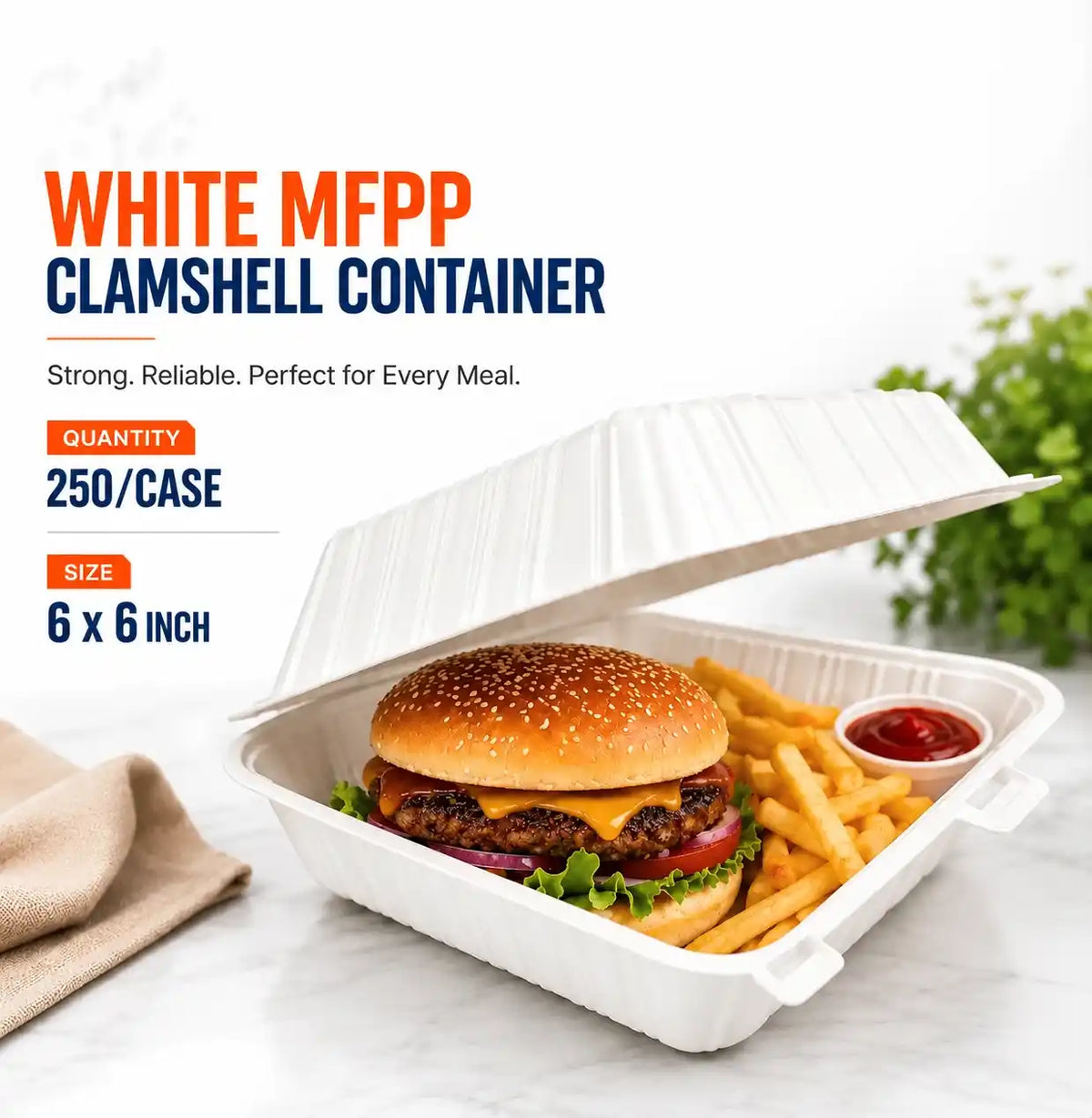 6x6 Takeout Clamshell Container
