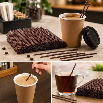 8" Brown Coffee Stir Sticks, Eco-Friendly Beverage Stirrers for Coffee, Tea & Other Drinks (1000/Case)