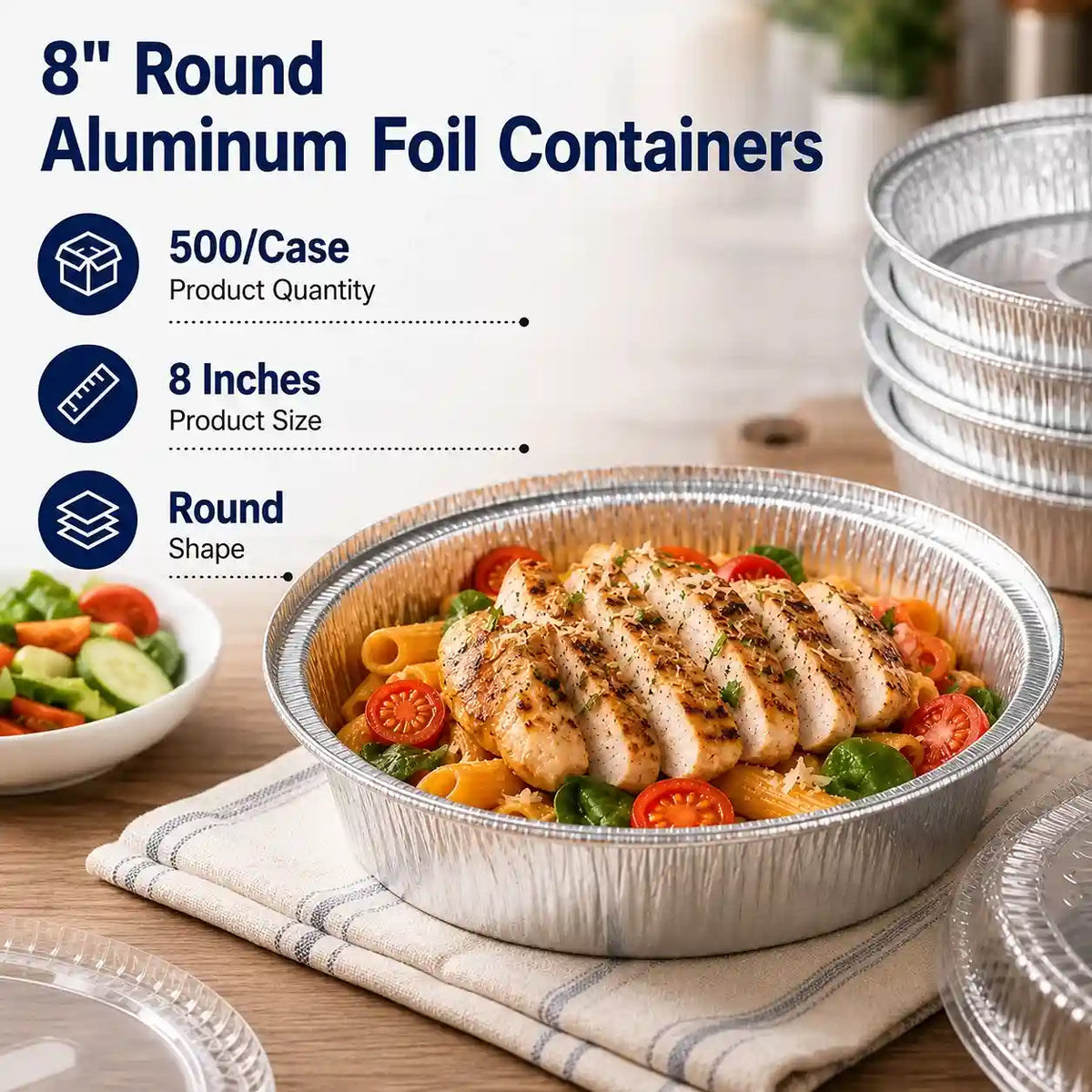 8" round heavy-duty aluminum foil containers