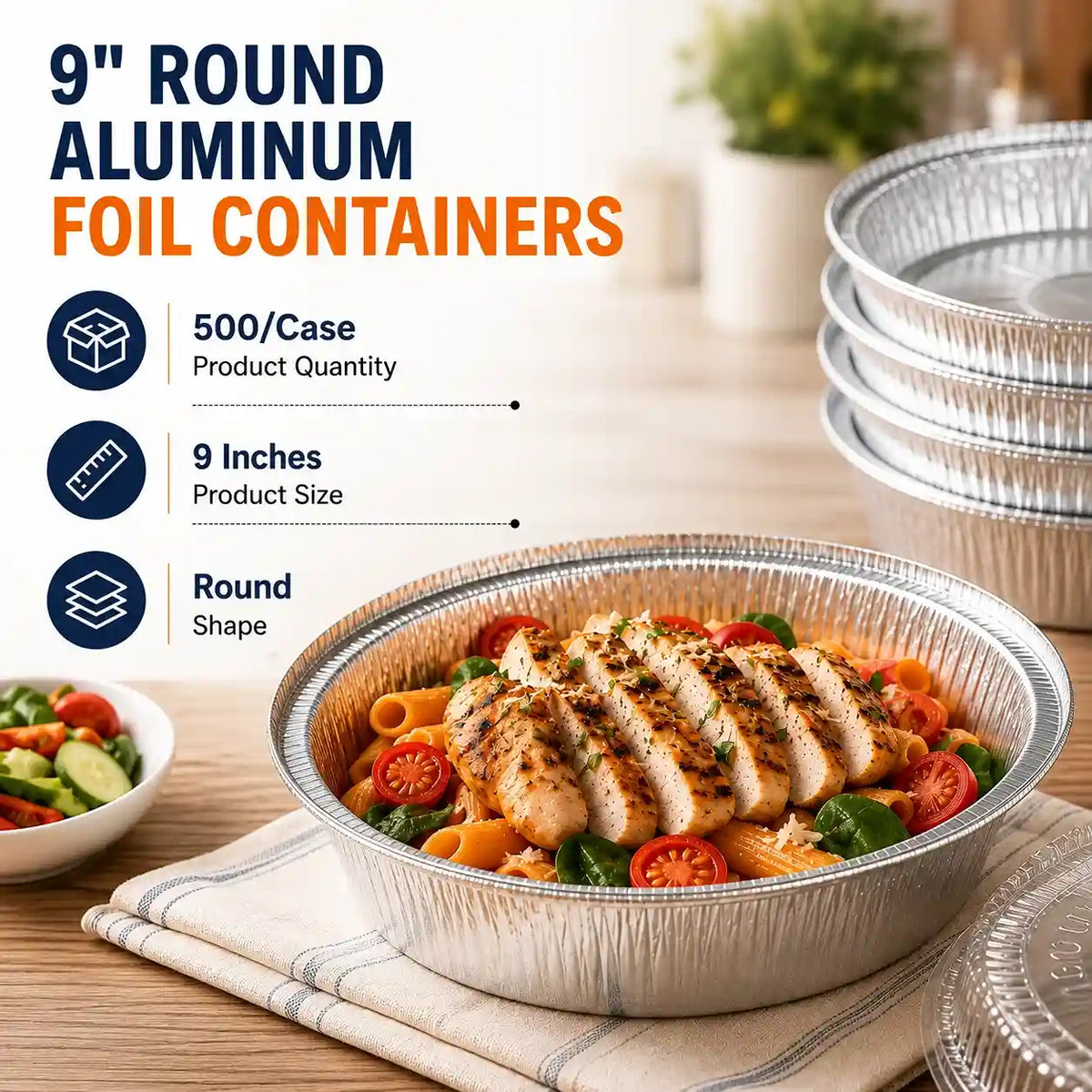 9-inch round heavy-duty aluminum foil containers