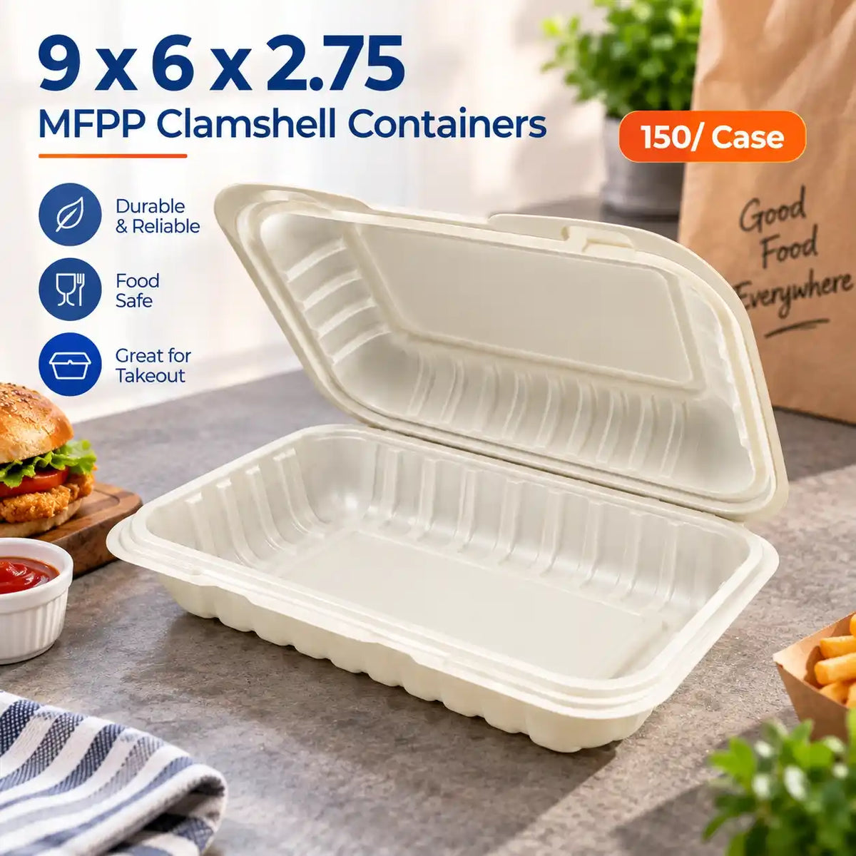 9x6x2.75 MFPP hinged food container