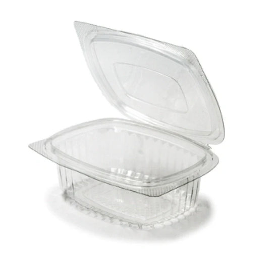 small clear hinged plastic food container