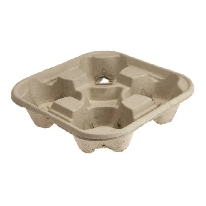 4-Cup Carrying Tray – Heavy-Duty Disposable Molded Pulp Fiber Cup Carrier Coffee, Juice & Beverages, Strong & Lightweight 300/case