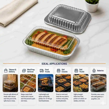 Dome-shaped plastic lid for oblong foil containers