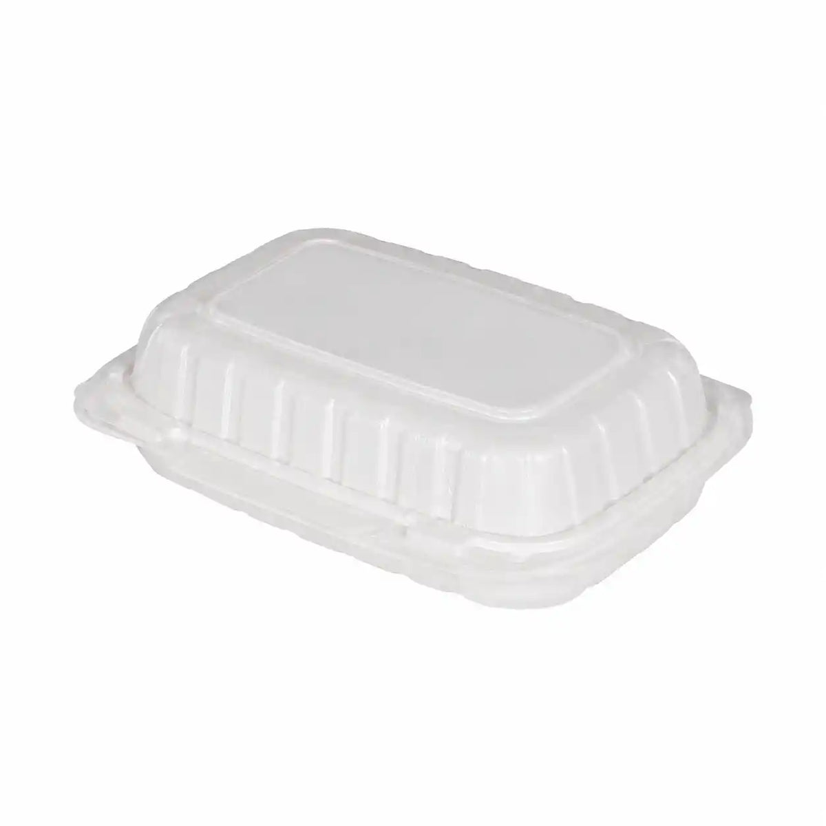 white rectangular disposable clamshell single container