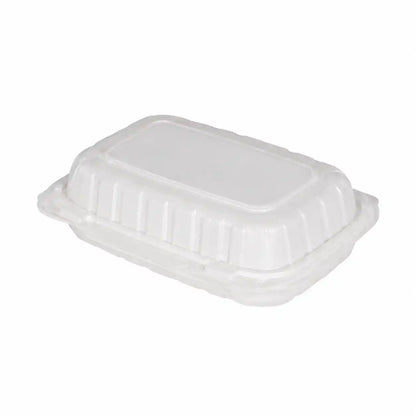 white rectangular disposable clamshell single container