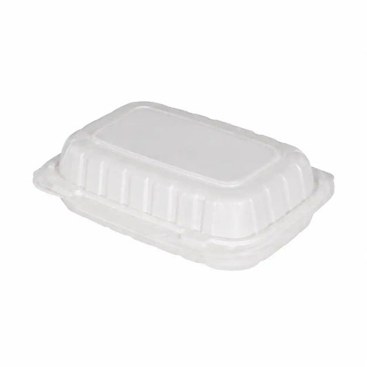 white rectangular disposable clamshell single container