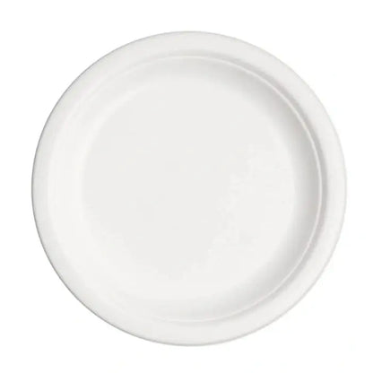 white bagasse round plate