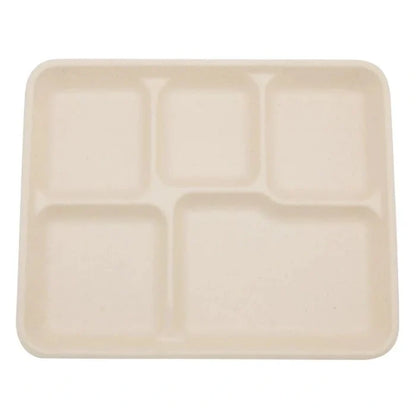 light beige bagasse tray with 5 compartments
