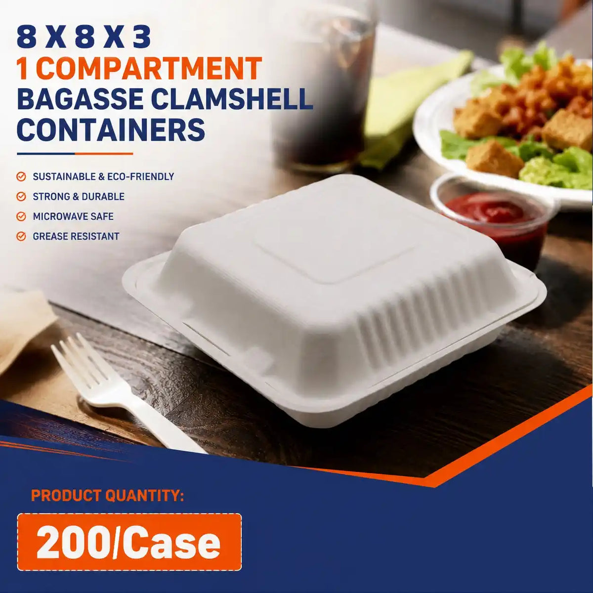 1 Compartment Bagasse Container