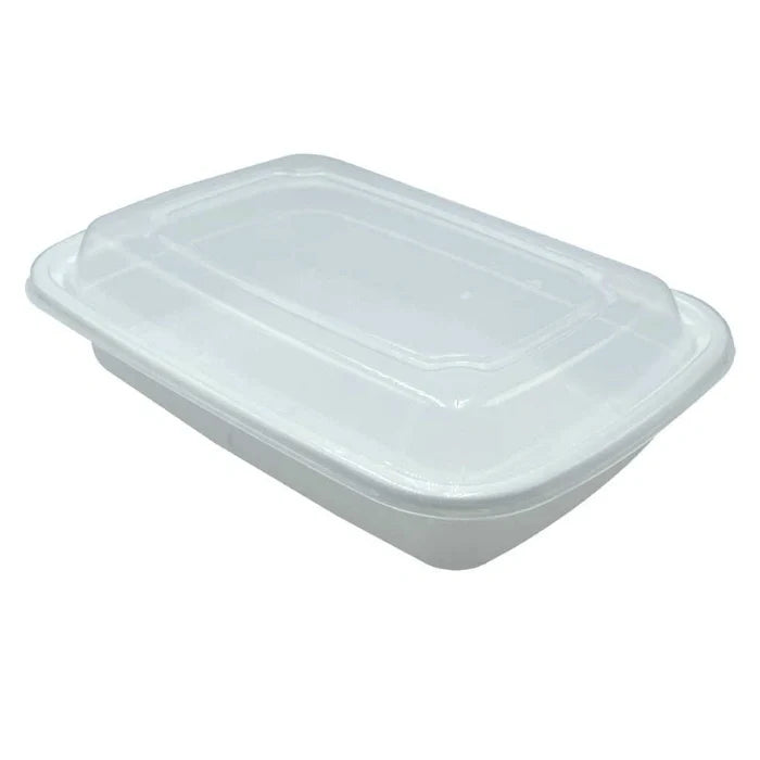 rectangular white plastic meal prep container