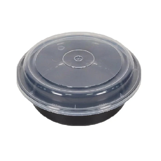 black round disposable plastic container