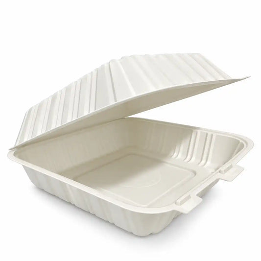 white rectangular bagasse natural fiber container single compartment