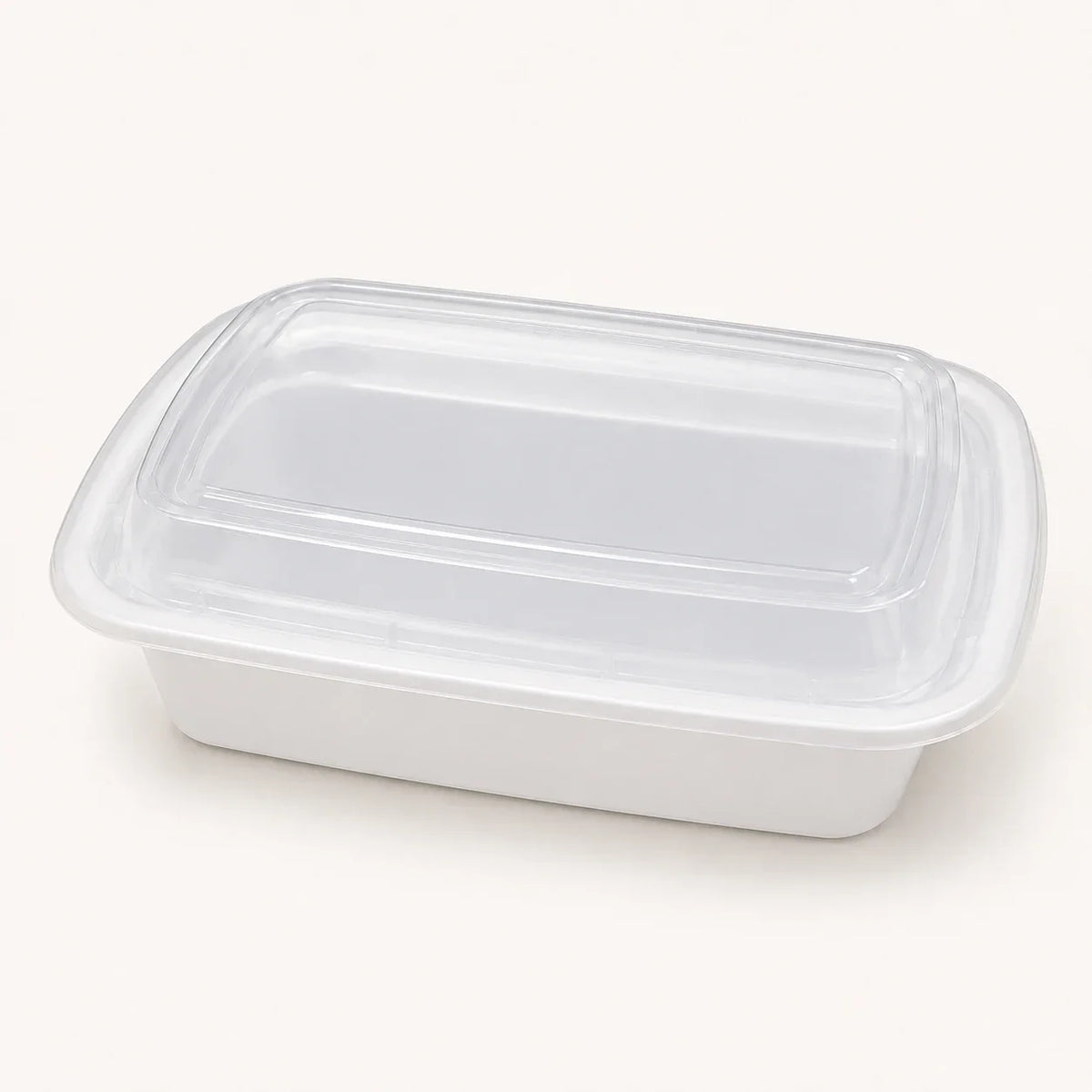 Disposable white rectangular plastic container