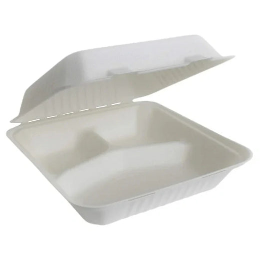 white rectangular food box with three compartments