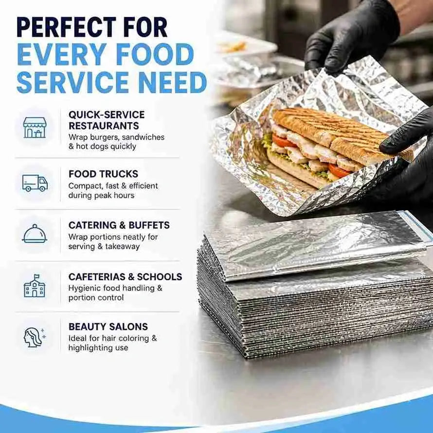 Pre-cut foil sheets for sandwich and wrap packaging
