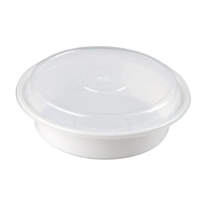 Disposable white round plastic container