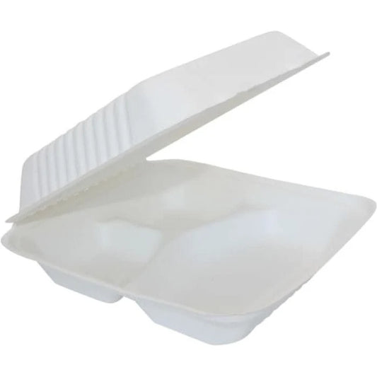 PH903 9 X 9 MFPP 3 Compartment Hinged Container White