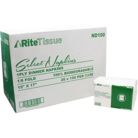ND100 Rite Tissue 1 ply Dinner Napkin