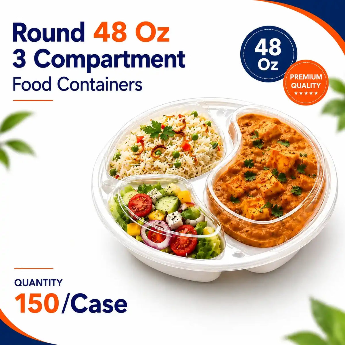 48 oz 3-compartment round combo containers