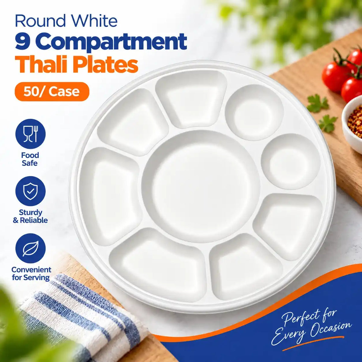 9-compartment round thali containers