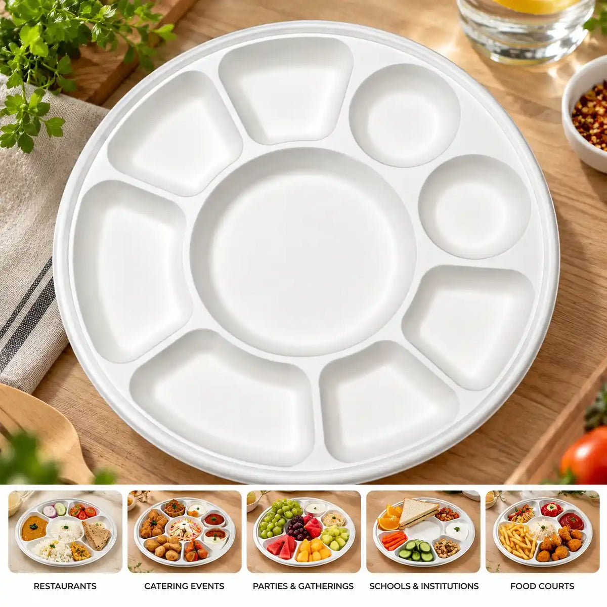 Multi-section round thali food serving thali