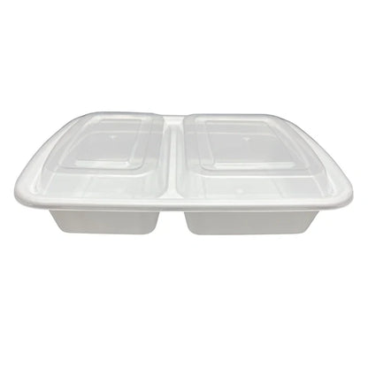 white rectangular plastic food container with two compartments