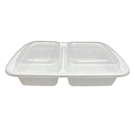 white rectangular plastic food container with two compartments